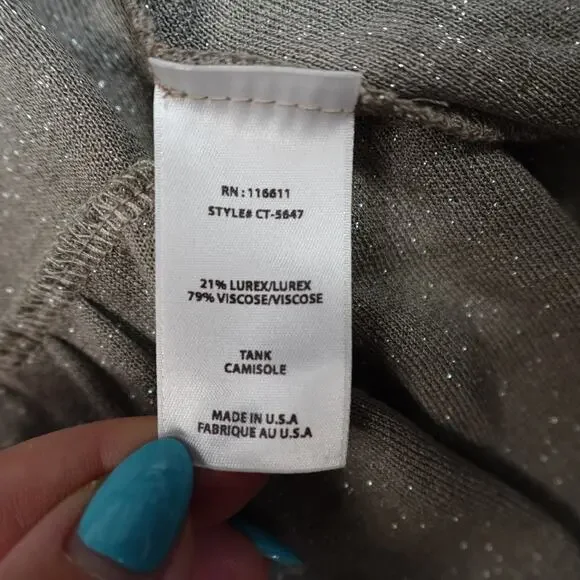 Anthropologie Top Womens Extra Large Amadi Tank Shimmer Metallic - Picture 4 of 10